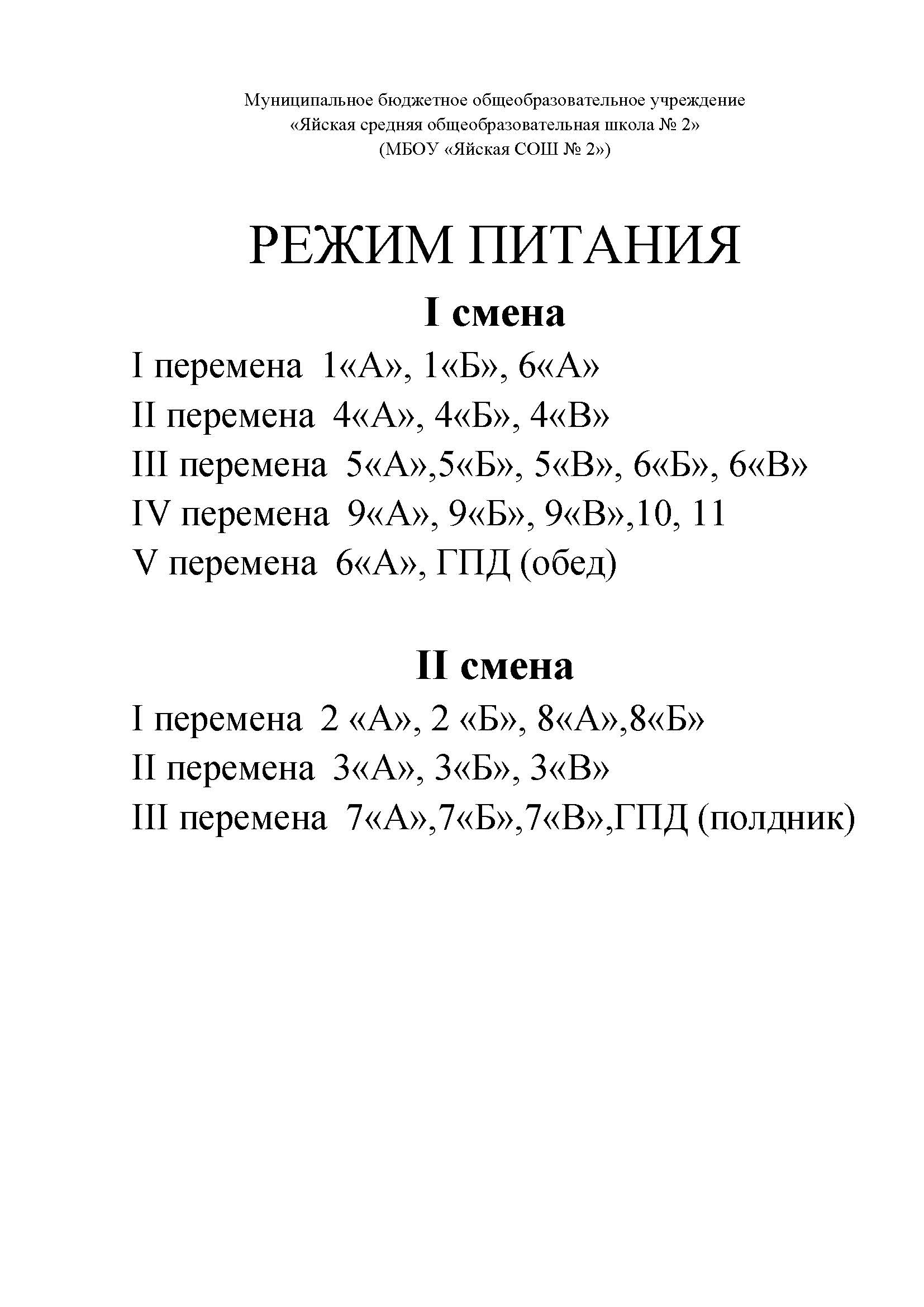 Муниципальное бюджетное общеобразовательное учреждение «Яйская средняя  общеобразовательная школа №2» - Организация питания в образовательной  организации